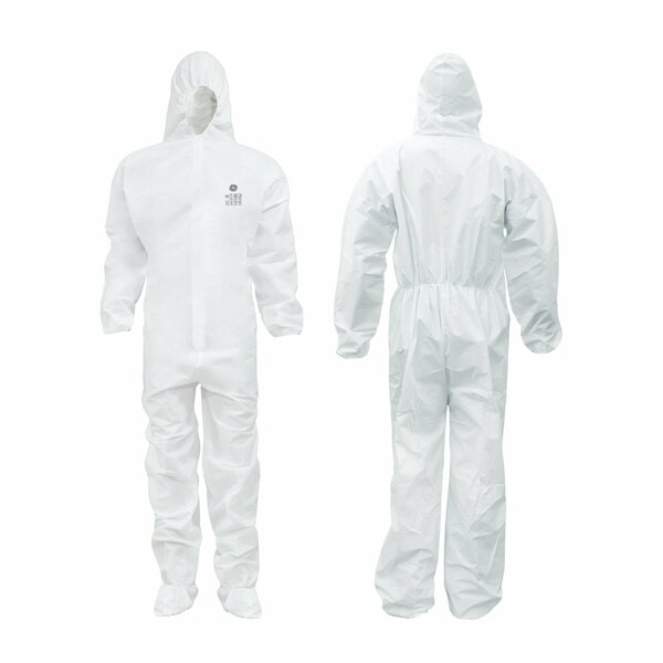 Ge Hooded Disposable Coveralls, L, White, Zipper Flap GW903L